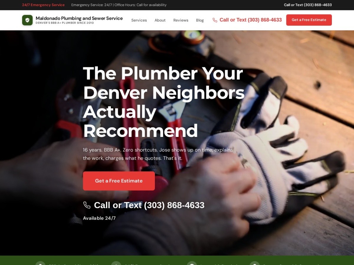 Maldonado Plumbing website, built by RankLoft
