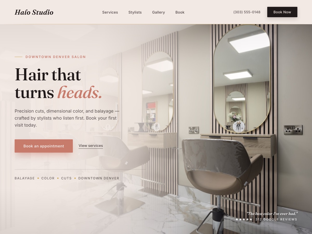 Sample hair salon website designed by RankLoft