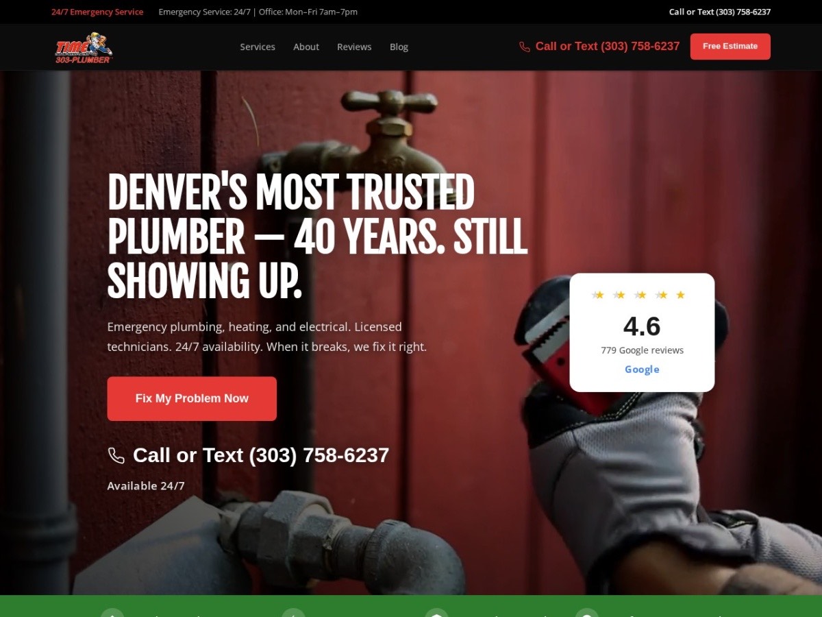 Time Plumbing website, built by RankLoft